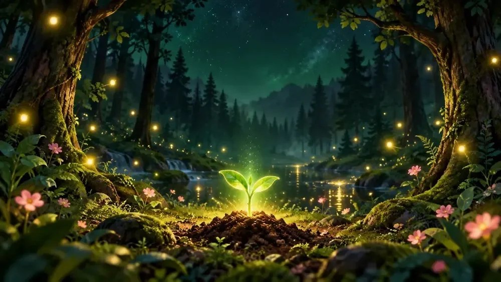 Tunas bercahaya di hutan malam