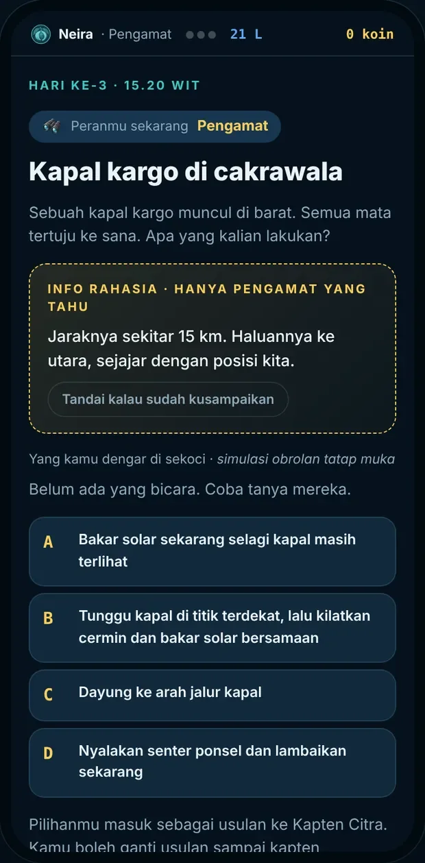 Layar HP peserta berperan sebagai Pengamat